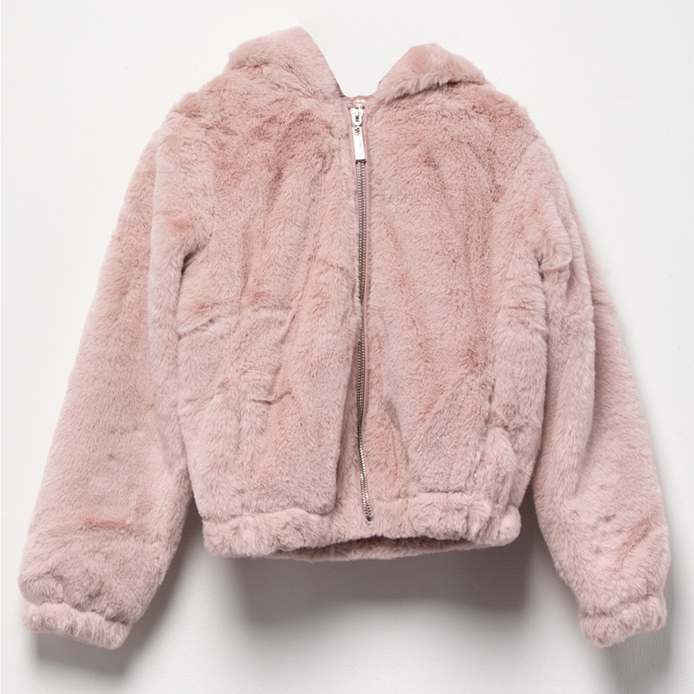 Jou Jou Pink Faux Fur Jacket with Hood Size M